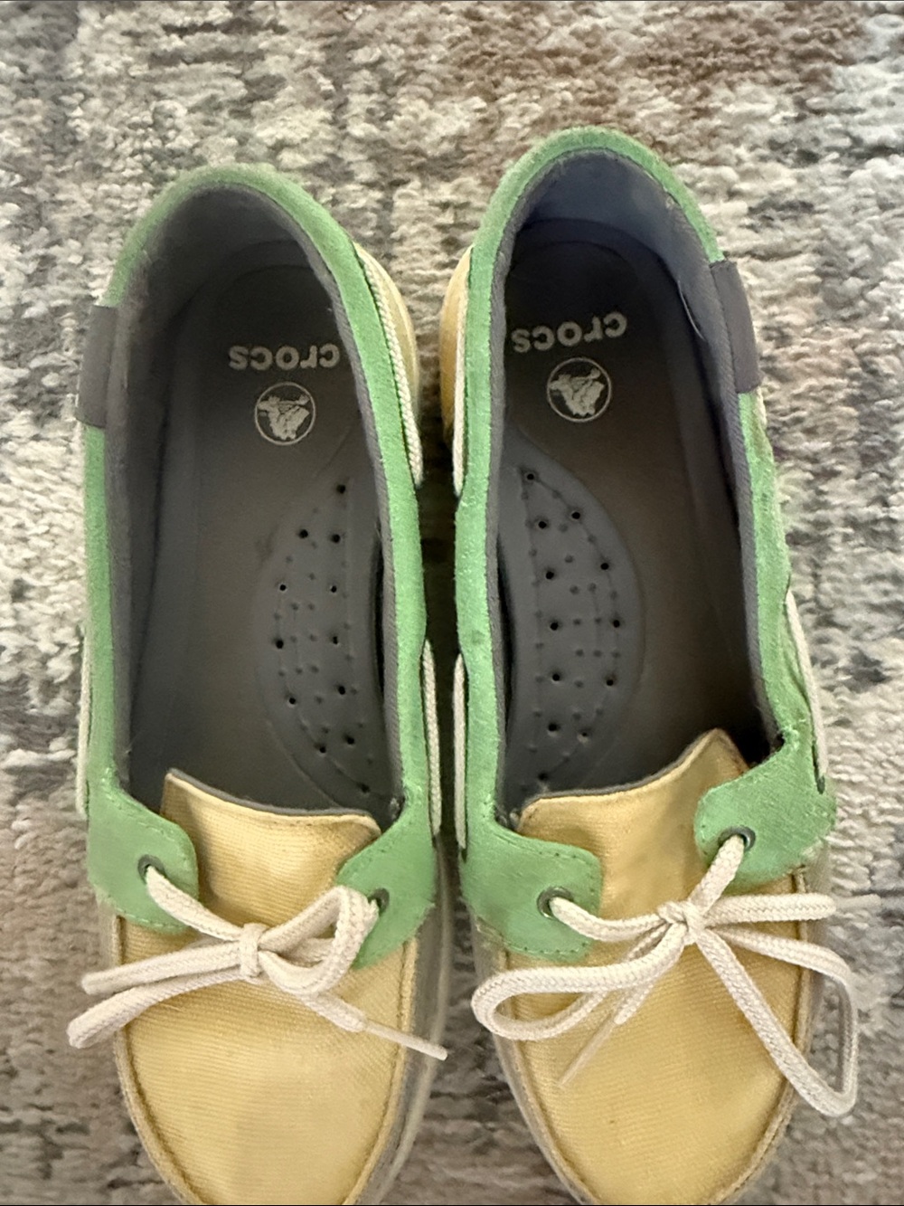 CROCS Two-Tone Green and Yellow Canvas Boat Shoes for Women